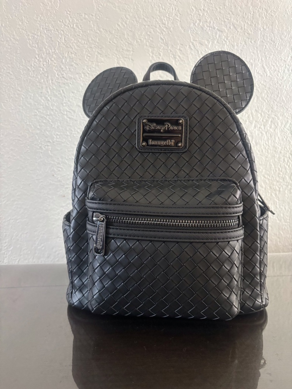 Loungefly Black Woven Mickey Ear Mini Backpack